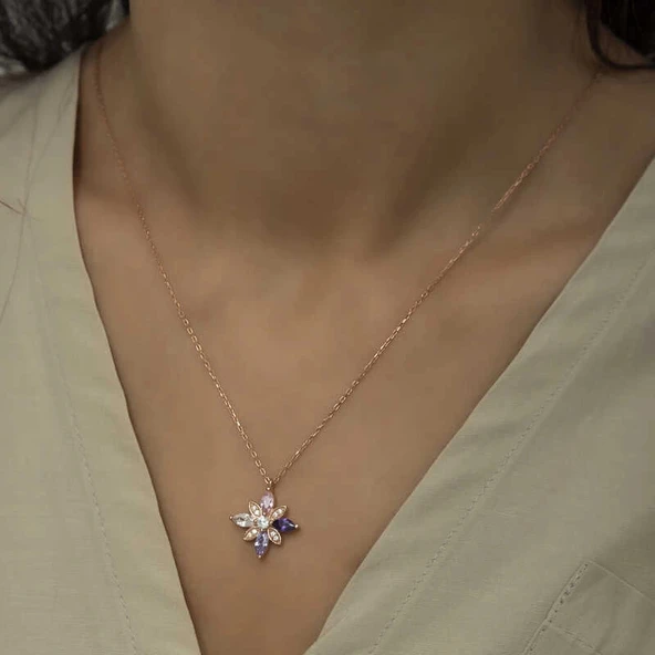 Supertrend Gümüş Rose Mix Taşlı Umut Çiçeği Kolye - Resim 3