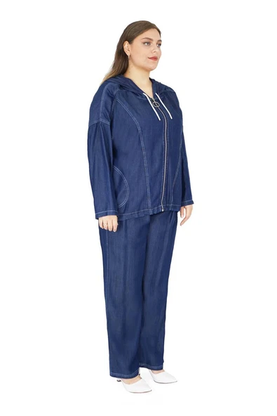 Kadın Büyük Beden Alt Üst İnce Kot İkili Takım - Resim 2