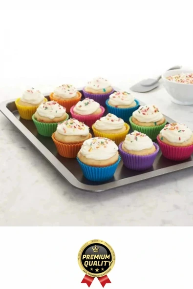 Yeni Üretim Esnek Dayanıklı Yapışmaz BPA İçermez Fırın Silikon Kek Muffin Cupcake Kalıbı 12 Adet - 2