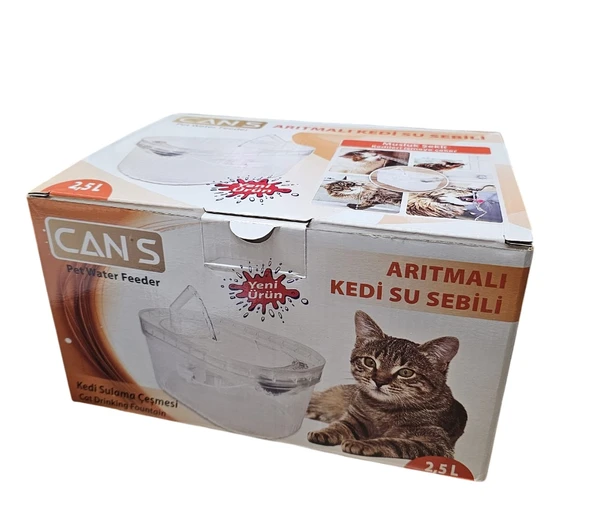 Cans Arıtmalı Kedi Su Sebili 2.5 LT - Sessiz Motorlu, Karbon Filtreli ve Hijyenik Su Kaynağı