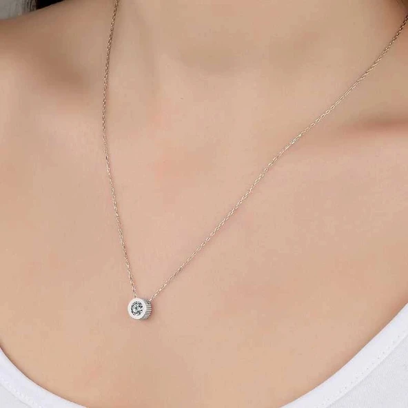 Supertrend Swa Taşlı Gümüş Çember Tektaş Bayan Kolye - Resim 2