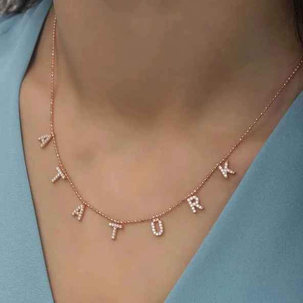 Supertrend Gümüş Rose Atatürk Yazılı Bayan Kolye - Resim 4