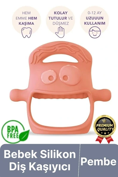 Eğlenceli Yumuşak Esnek Bpa İçermeyen Diş Çıkarma Dönemi Kaşıma Silikon Pembe Bebek Diş Kaşıyıcı - 1