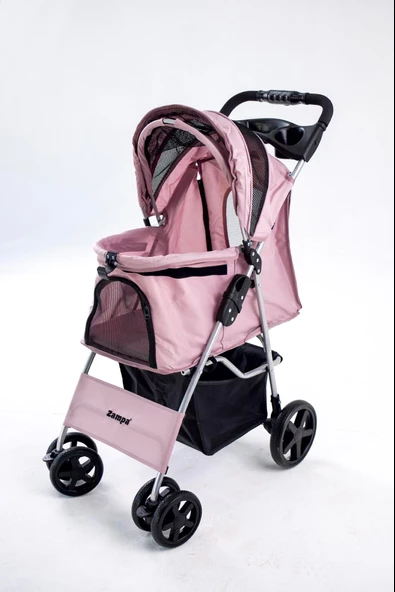Zampa Favorite Pembe Kedi Köpek Arabası - Katlanabilir, Süspansiyonlu Tekerlekli, 15 KG