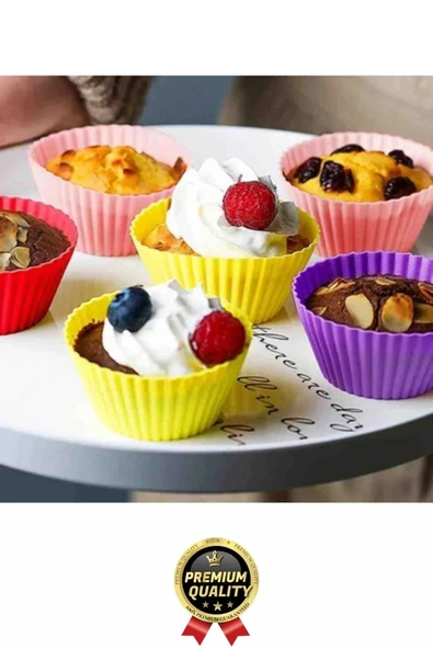 Yeni Üretim Esnek Dayanıklı Yapışmaz BPA İçermez Fırın Silikon Kek Muffin Cupcake Kalıbı 12 Adet - 5