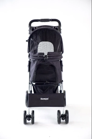 Zampa Favorite Siyah Kedi Köpek Arabası - Katlanabilir, Süspansiyonlu Tekerlekli, 15 KG - 3