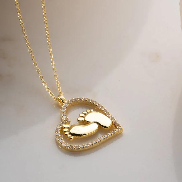 Vaoov 925 Ayar Gümüş Kalpli Bebek Ayağı Kolye - Resim 5