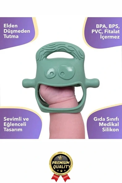 Eğlenceli Yumuşak Esnek Bpa İçermeyen Diş Çıkarma Dönemi Kaşıma Silikon Yeşil Bebek Diş Kaşıyıcı - 6
