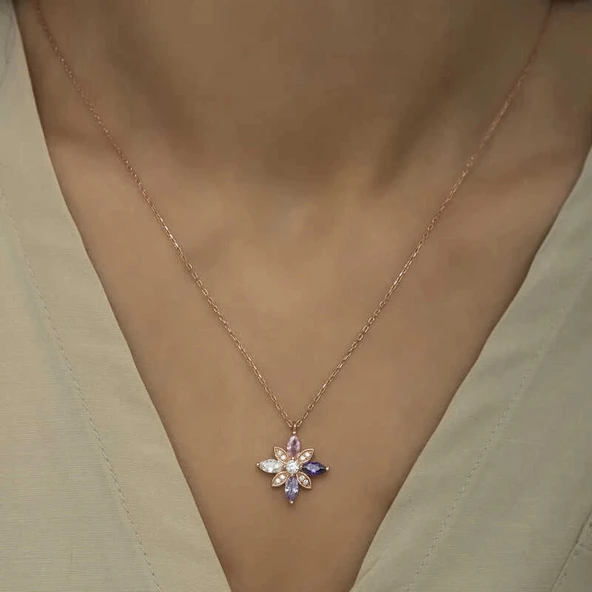 Supertrend Gümüş Rose Mix Taşlı Umut Çiçeği Kolye - Resim 4