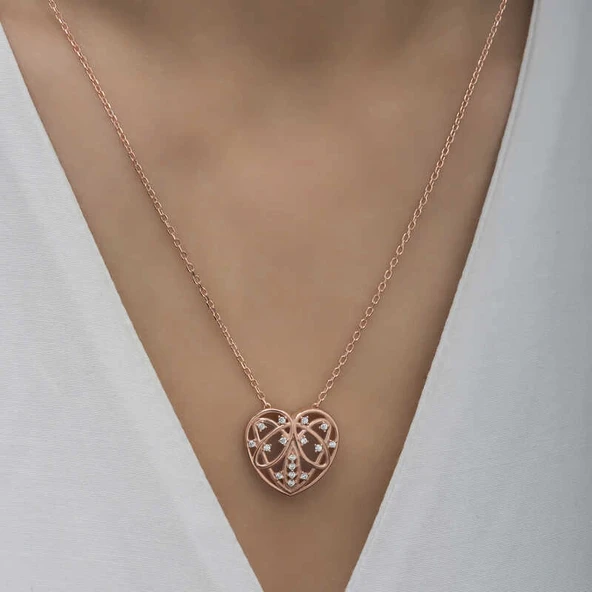 Supertrend Gümüş Rose Bombeli Kalp Kadın Kolye - Resim 3