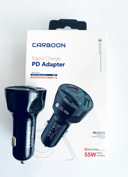 Araç Için Telefon Şarj Cihazı Çakmaklık Araç Içi Şarj Adaptörü 55W Carboon 3 Port USB ürün görseli