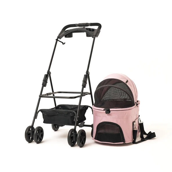 Zampa Norris Pembe Kedi Köpek Arabası - Katlanabilir, Konforlu ve Güvenli Taşıma SP02FL-P - 2