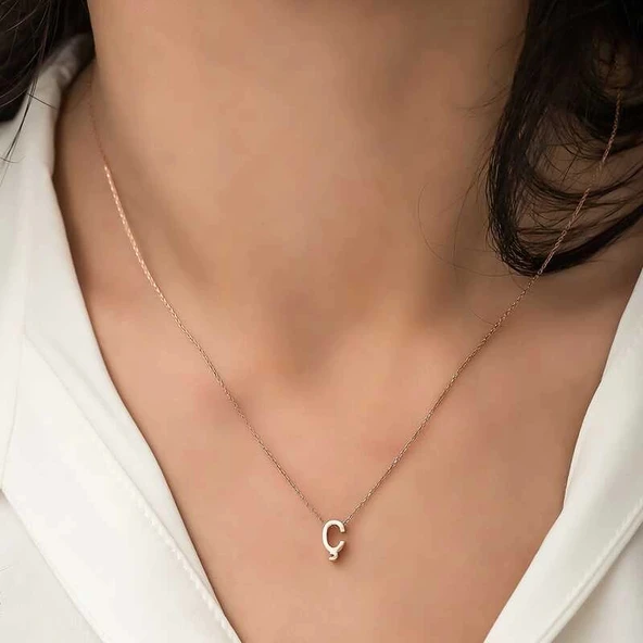 Supertrend Gümüş Rose 3 Boyutlu Ç Harf Bayan Kolye ürün görseli