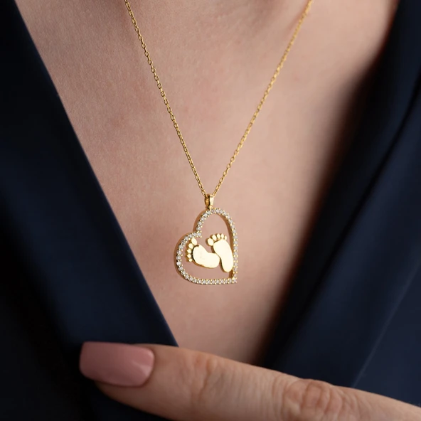 Vaoov 925 Ayar Gümüş Kalpli Bebek Ayağı Kolye - Resim 4