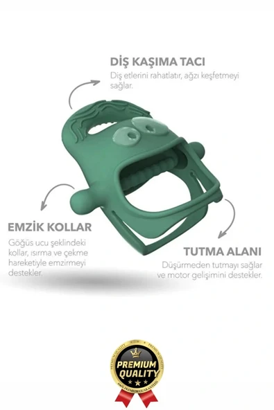 Eğlenceli Yumuşak Esnek Bpa İçermeyen Diş Çıkarma Dönemi Kaşıma Silikon Yeşil Bebek Diş Kaşıyıcı - 3