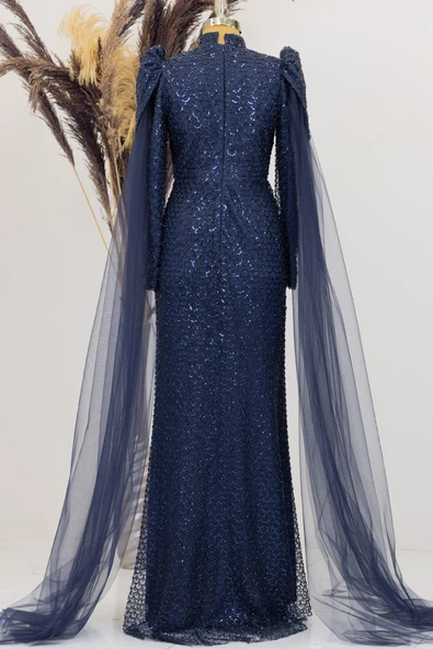 Asil Tesettür Abiye Lacivert - Resim 4