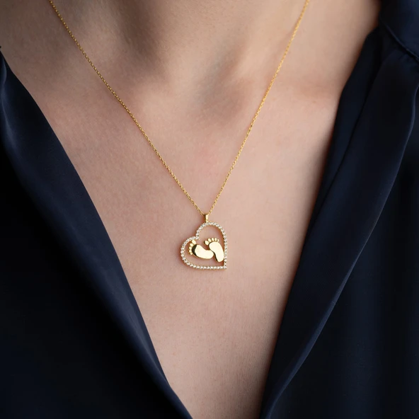 Vaoov 925 Ayar Gümüş Kalpli Bebek Ayağı Kolye ürün görseli