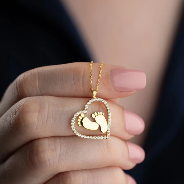 Vaoov 925 Ayar Gümüş Kalpli Bebek Ayağı Kolye - Resim 2