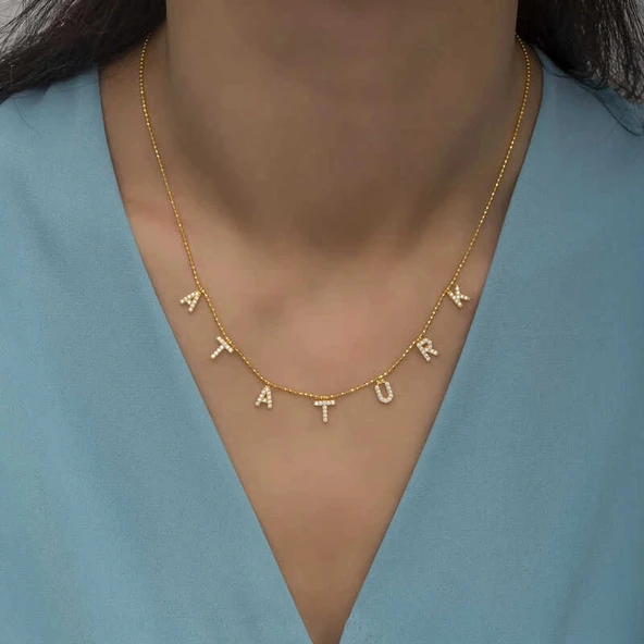 Supertrend Gümüş Gold Atatürk Yazılı Bayan Kolye - Resim 2