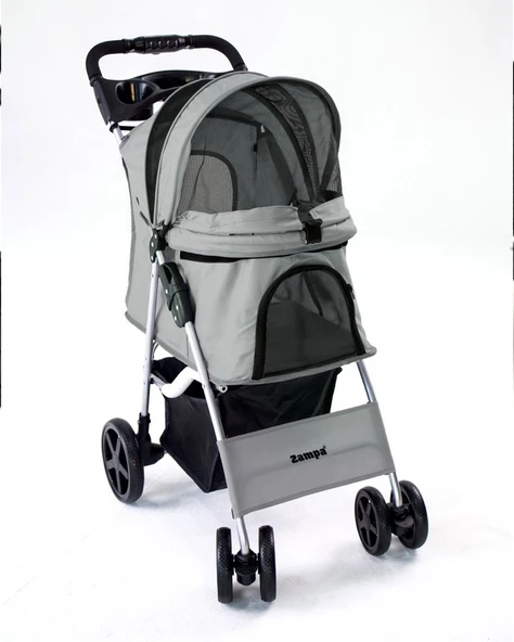 Zampa Favorite Gri Kedi Köpek Arabası - Katlanabilir, Süspansiyonlu Tekerlekli, 15 KG