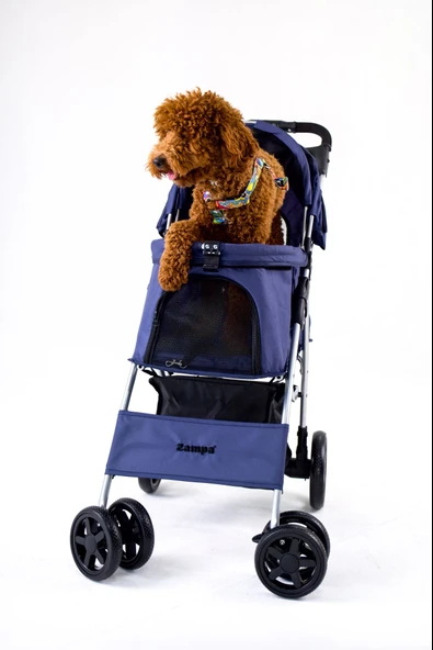 Zampa Favorite Lacivert Kedi Köpek Arabası - Katlanabilir, Süspansiyonlu Tekerlekli, 15 KG