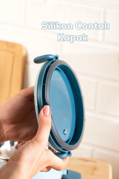 Porsima 66732 Stainless Steel Vakumlu Lunch Box İki Katlı Paslanmaz Çelik Kolay Kilitlenir Kendinden Kaşıklı Sefer Tası – 1000ml Mavi - Resim 2