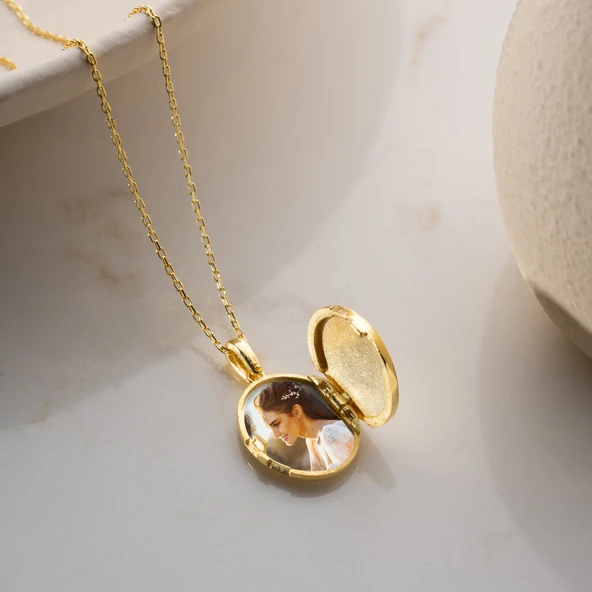 Vaoov 925 Ayar Gümüş Fotoğraflık Oval Kapaklı Açılır Kapanır Kolye ürün görseli