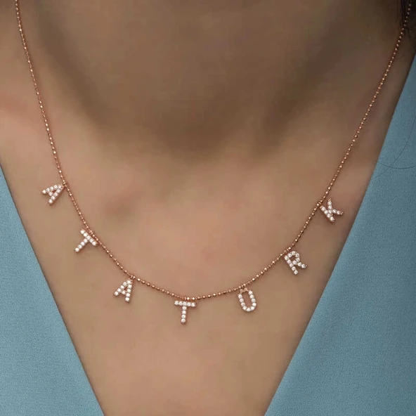 Supertrend Gümüş Rose Atatürk Yazılı Bayan Kolye - Resim 5