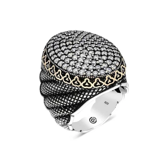 Supertrend Gümüş Beyaz Zirkon Taşlı Oval Erkek Yüzük ürün görseli 1