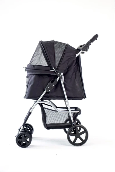 Zampa Favorite Siyah Kedi Köpek Arabası - Katlanabilir, Süspansiyonlu Tekerlekli, 15 KG - 5