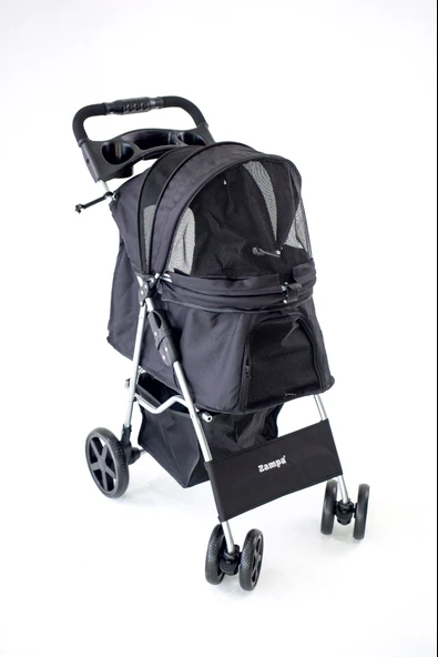 Zampa Favorite Siyah Kedi Köpek Arabası - Katlanabilir, Süspansiyonlu Tekerlekli, 15 KG