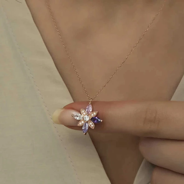 Supertrend Gümüş Rose Mix Taşlı Umut Çiçeği Kolye - Resim 5