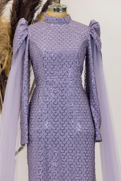 Asil Tesettür Abiye Lila - Resim 2