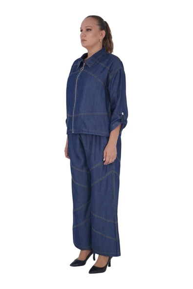 Kadın Büyük Beden İnce Kot Alt Üst İkili Takım - Resim 7