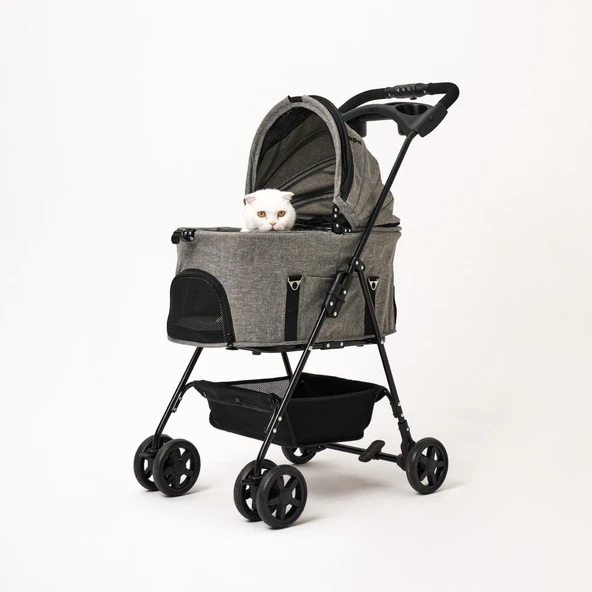 Zampa Norris Gri Kedi Köpek Arabası - Katlanabilir, Konforlu ve Güvenli Taşıma SP02FL-G - 3
