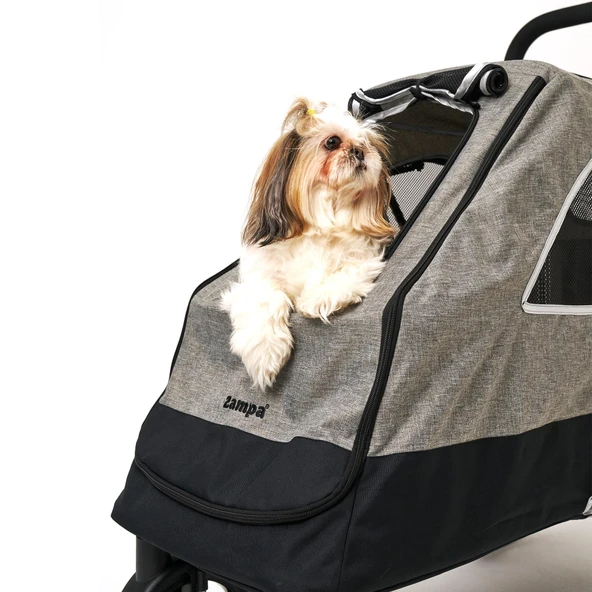 Zampa Alonso Kedi Köpek Arabası Gri BL06AL-G - Katlanabilir Evcil Hayvan Taşıma Arabası (35 kg) - 2