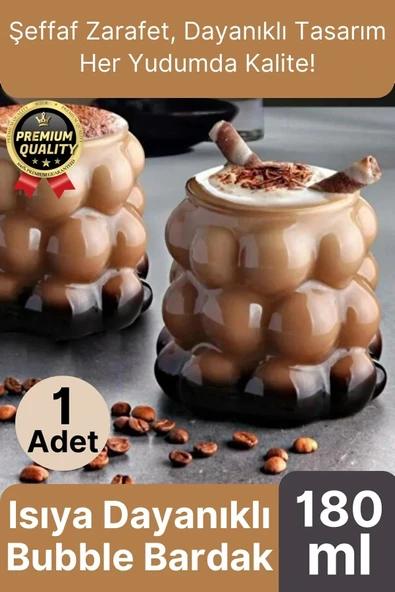 Özel Çeyiz Şeffaf İnce Şık Latte Meşrubat Kahve Çay Borosilikat Üzüm Model Bubble Bardak 180 Ml - 1