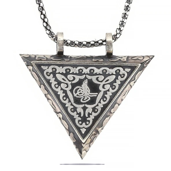 Supertrend Gümüş Üçgen İçi Açılabilen Tuğra Muskalık Kolye ürün görseli 1