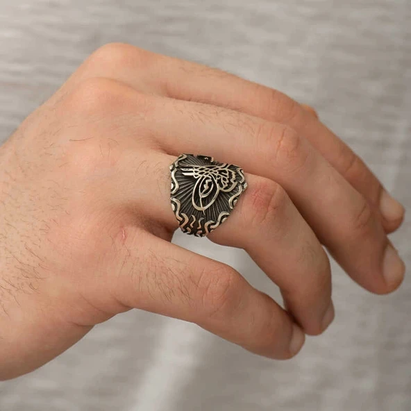 Supertrend ​​gümüş Osmanlı Tuğrası Erkek Yüzük - Resim 3