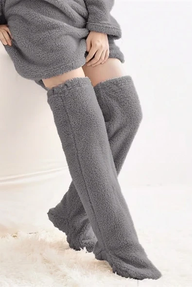 Wellsoft Peluş Diz Üstü Ev Çorabı Uzun Çorap - 5