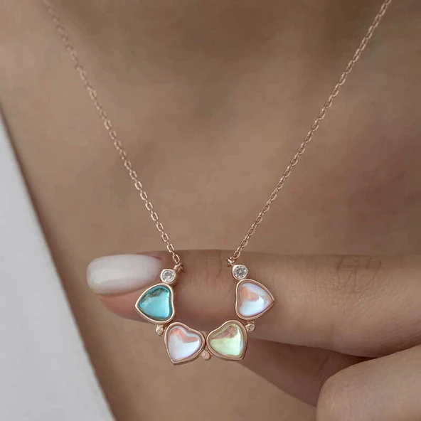 Supertrend Gümüş Rose Renkli Açılabilen Yonca Kadın Kolye - Resim 2