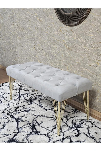Gold Tel Ayaklı 90 cm Puf Bench - Puf - Bench - Kasalı Oturak - Oturak - Yatak Ucu Puf Gri Renk 90 x 40 Boyut/Ebat - Resim 4