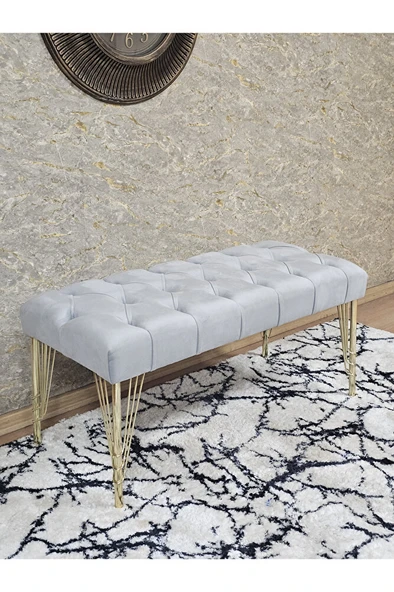 Gold Tel Ayaklı 90 cm Puf Bench - Puf - Bench - Kasalı Oturak - Oturak - Yatak Ucu Puf Gri Renk 90 x 40 Boyut/Ebat ürün görseli 1
