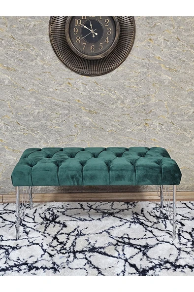 Krom Tel Ayaklı 90 cm Puf Bench - Puf - Bench - Kasalı Oturak - Oturak - Yatak Ucu Puf Yeşil Renk 90 x 40 Boyut/Ebat - Resim 2