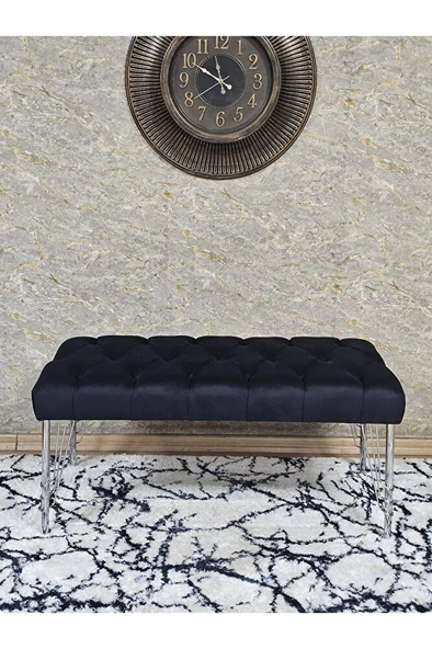 Krom Tel Ayaklı 90 cm Puf Bench - Puf - Bench - Kasalı Oturak - Oturak - Yatak Ucu Puf Siyah Renk 90 x 40 Boyut/Ebat - Resim 2