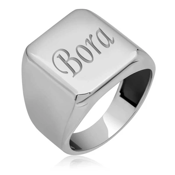 Supertrend Gümüş Kişiye Özel Kare Erkek Yüzük ürün görseli 1