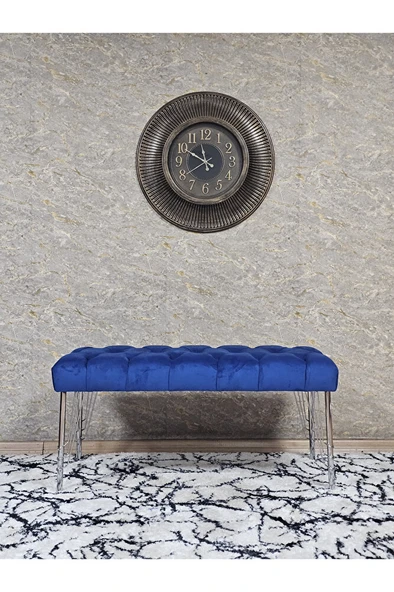 Krom Tel Ayaklı 90 cm Puf Bench - Puf - Bench - Kasalı Oturak - Oturak - Yatak Ucu Puf Mavi Renk 90 x 40 Boyut/Ebat - Resim 3