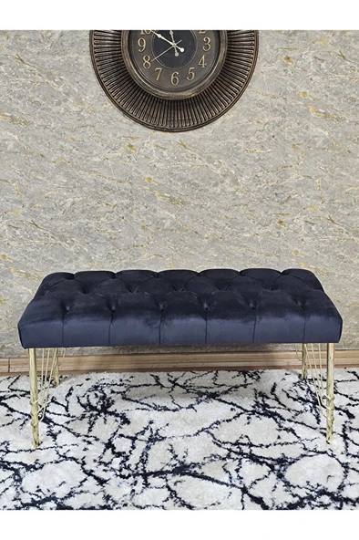 Gold Tel Ayaklı 90 cm Puf Bench - Puf - Bench - Kasalı Oturak - Oturak - Yatak Ucu Puf Füme Renk 90 x 40 Boyut/Ebat - 2