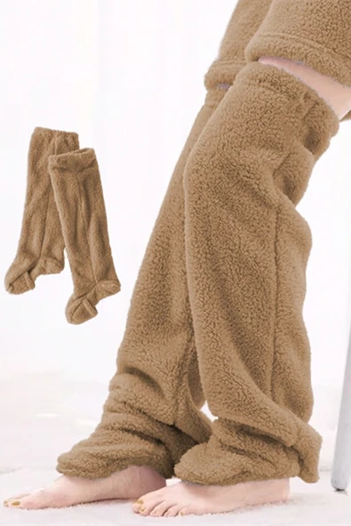 Wellsoft Peluş Diz Üstü Ev Çorabı Uzun Çorap - 11