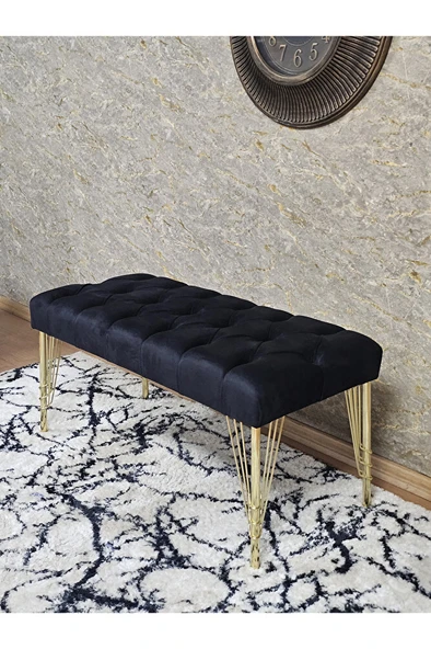Gold Tel Ayaklı 90 cm Puf Bench - Puf - Bench - Kasalı Oturak - Oturak - Yatak Ucu Puf Siyah Renk 90 x 40 Boyut/Ebat - 4